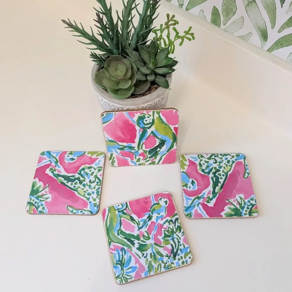 Set Of 4 Handmade Coasters Preppy Coastal Cottage Beachy Entertaining Hosting